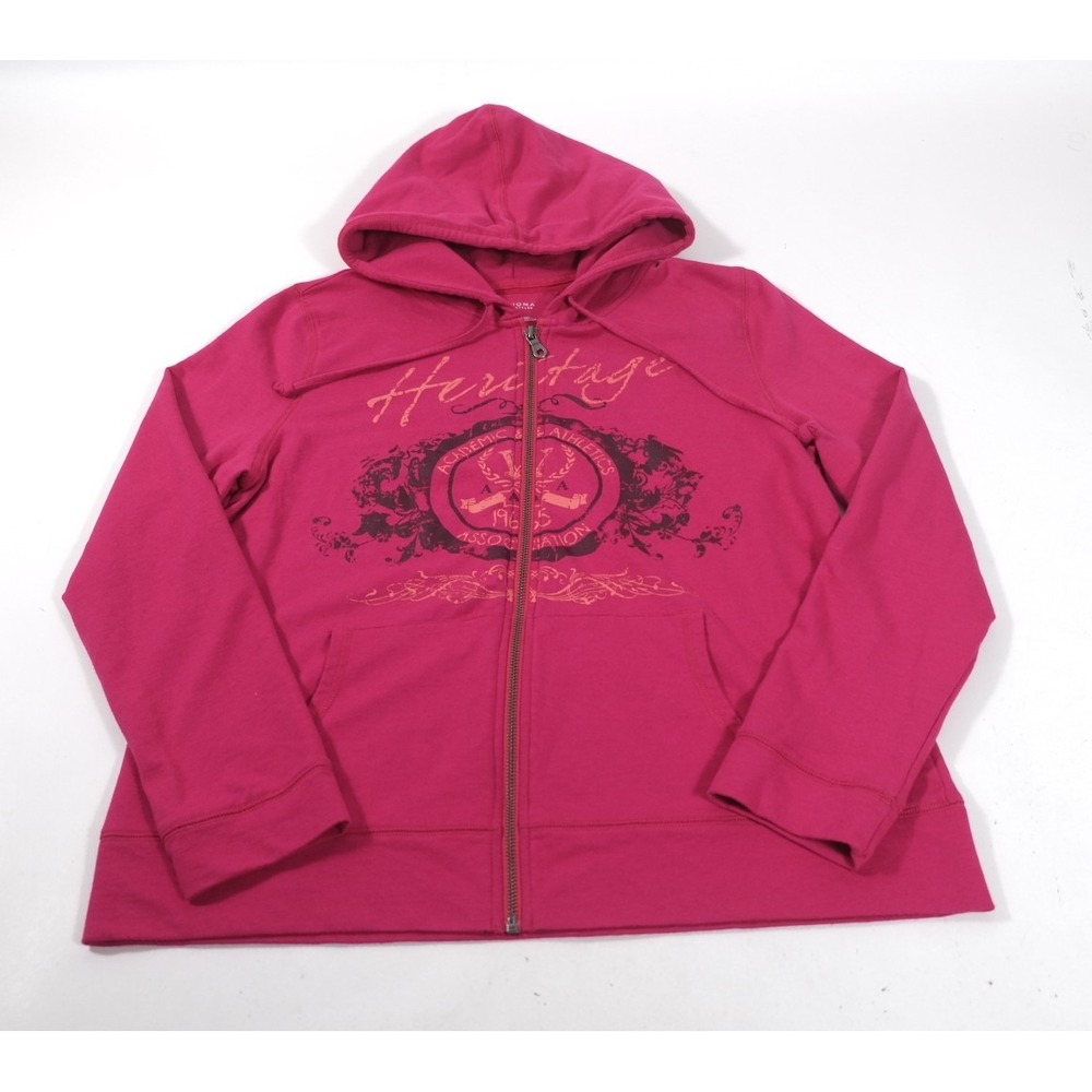 Sonoma Full Zip Hoodie Womens L Pink Heritage Graphic Cotton Blend Sweatshirt